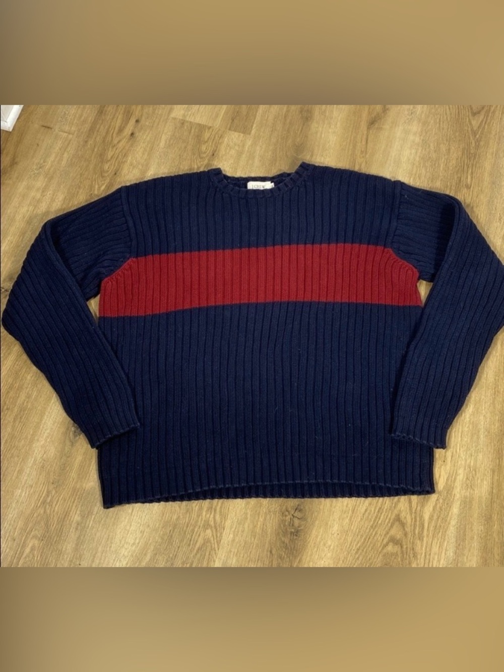 Vintage J. Crew 100% Cotton Navy and Burgundy Crewneck Sweater size XL